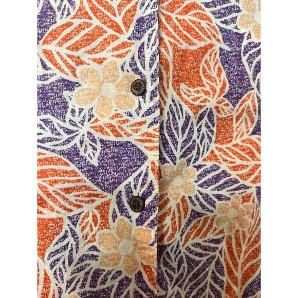 Pataloha Orange Purple Floral Hawaiian Button Down Shirt sz 2 Organic Cotton - Picture 5 of 7